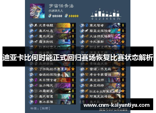 迪亚卡比何时能正式回归赛场恢复比赛状态解析